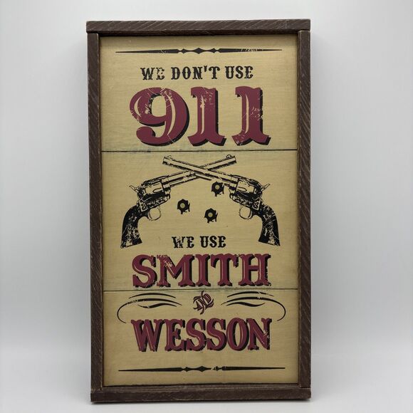 SMITH AND WESSON Wood Sign Framed (14” x 8”) - Picture 1 of 7